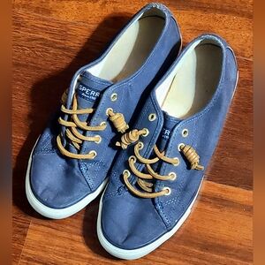 Sperry Navy Canvas Shoes with Tan Laces
